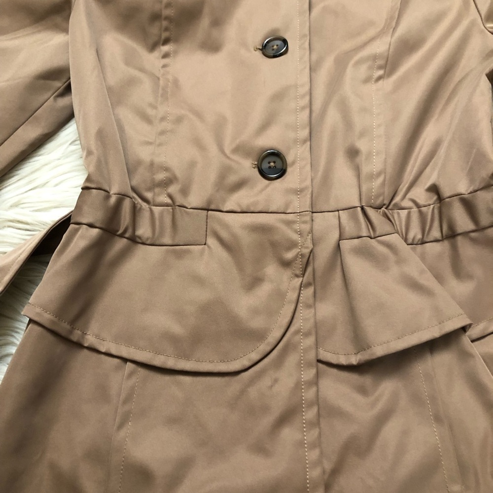 Plenty by Tracy Reese Corin Peplum Belted Brown Tan Trench Coat Jacket size S - Picture 9 of 16